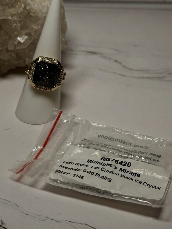 Bomb Party Ring Size 7 RG76420 “Midnight’s Mirage” LC Black Ice Crystal on Gold
