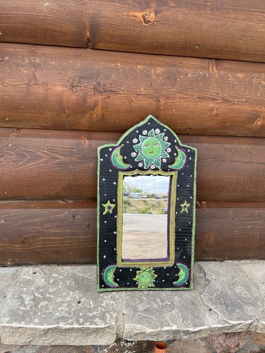 Unique Hand-Painted 90s Vintage Style Celestial Wall Mirror