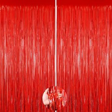 Red Streamers Foil Fringe Curtain 3.3 x 8.3ft Party Streamers 2Pack Metallic