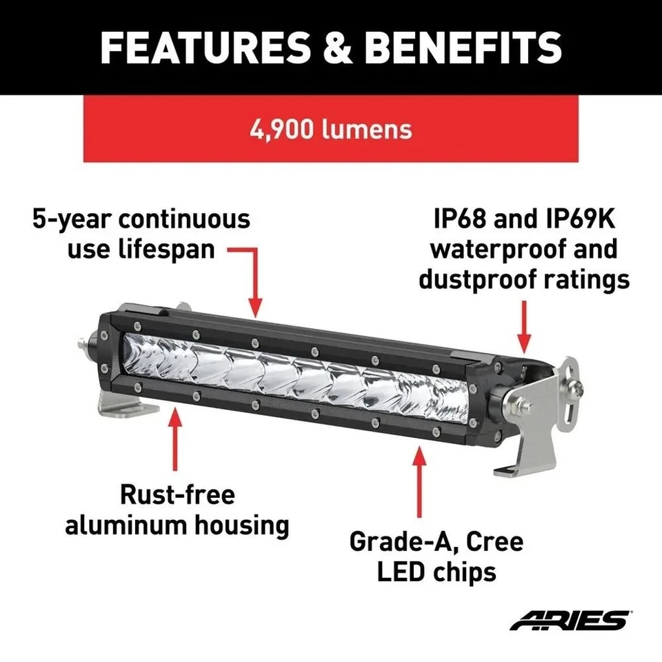 Aries 1501260 10" 50W Combo Spot/Flood Beam LED Light Bar - Imagem 4 de 4