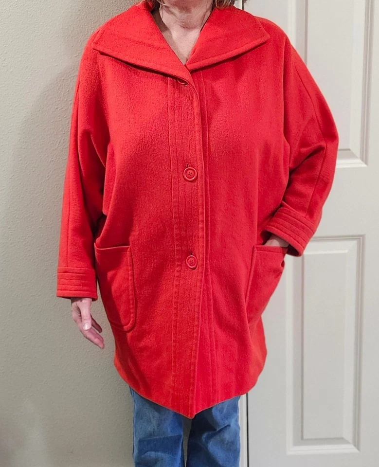 Abrigo columpio de lana rojo vintage Bill Blass Signature Neiman Marcus ~ XL (sin etiqueta de talla) Foto 2 de 4