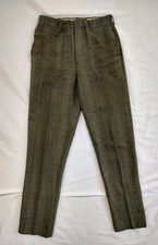 Vintage 60's Pants Taper Leg Oven Cured Press Polyester Brown Check Mens 28x28