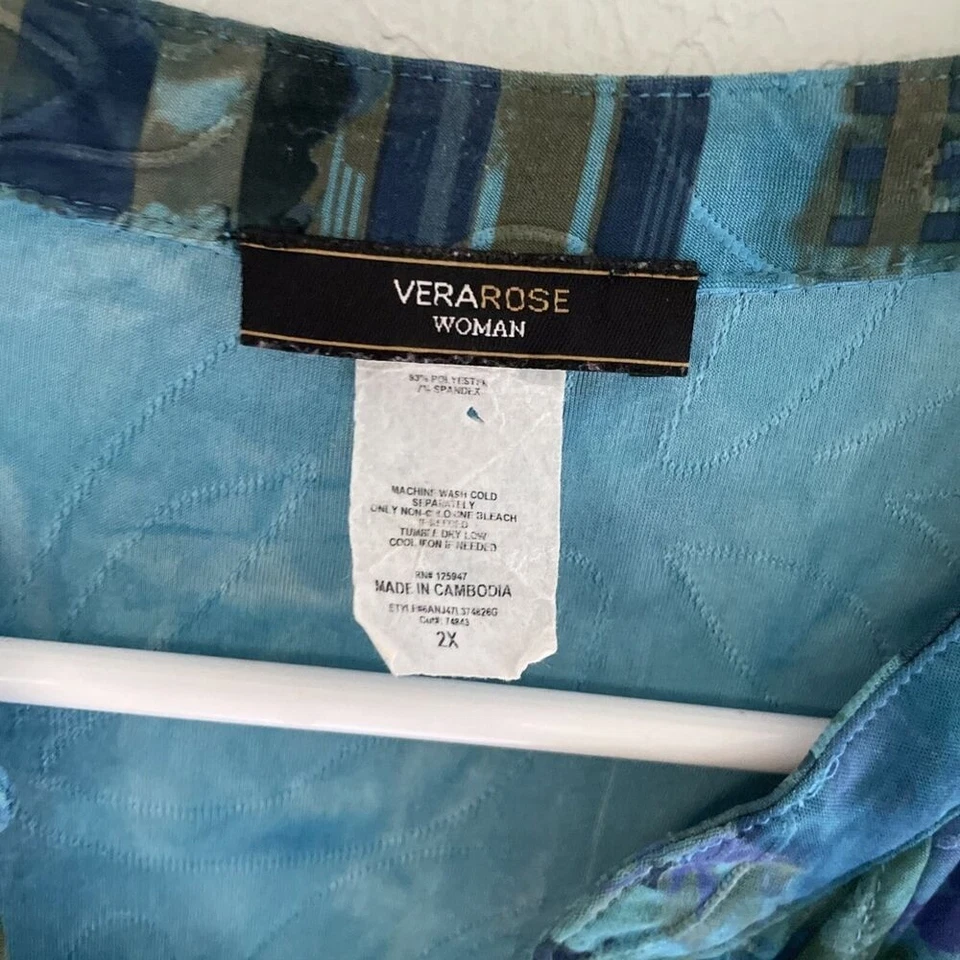 Plus 2X Blusa Blusa Camisa Top Túnica Azul Cachemira Bordada Verde Aqua Foto 4 de 4