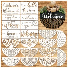 Welcome Stencils for Painting on Wood Doormat, Half Round large, white