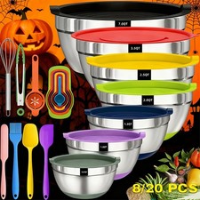 8/20pcs Heavy-Duty Stainless Steel Mixing Bowls Set with Airtight Lids - 201 Rus