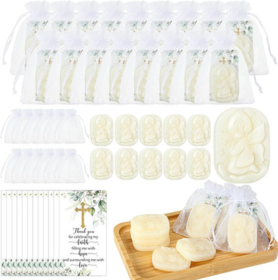 50 Sets Baptism Party Favors for Guests Baptism Soap Bulk Angel Shaped Soap with
