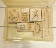 Lot of Wood Mounted Rubber Ink Stamps Set of 7 ,Baby Shower, Event , RSVP, Party