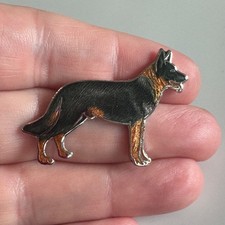 Vintage German Shepherd Enamel Lapel Pin – Black Tan Working Dog Silhouette