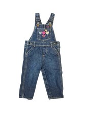 OshKosh Bgosh Blue Jeans Overalls Pants Toddler Baby Girls Size 18 Months Hearts