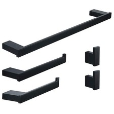 Alise 5 Piece Matte Black Bathroom Set Towel Bar, Hand Towel Bar, TP Bar, 2 Hks