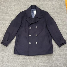 Lands End Pea Coat Men 2XL XXL Navy Blue Wool Blend Jacket Fisherman Nautical