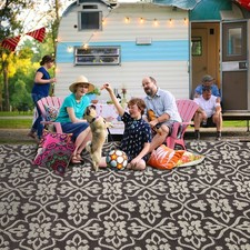 9' 12' Outdoor Plastic Straw Patio Rugs RV Camping Mat Reversible Waterproof