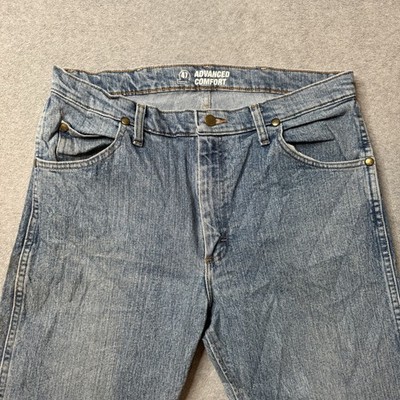 Wrangler Jeans Mens 33x36 Blue Denim Faded Cowboy Comfort Bootcut Western 47MWZ