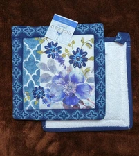 Flowers Potholder Set Indigold Pattern Kay Dee NWT