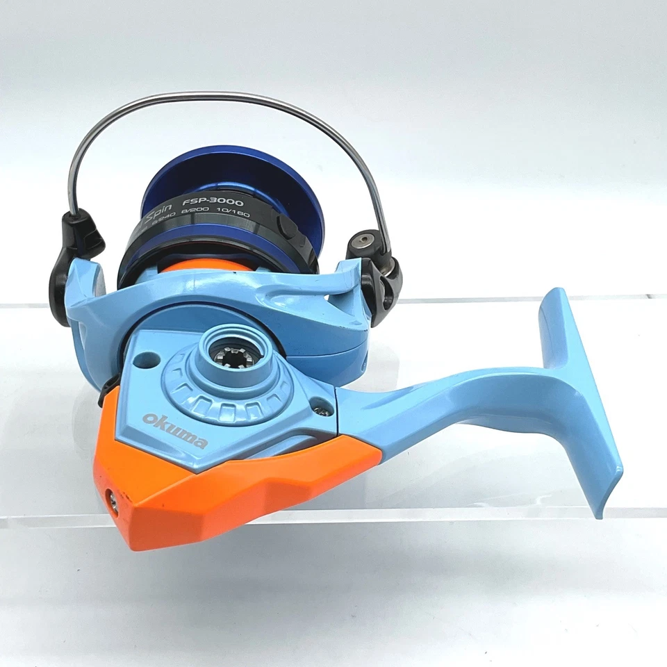 Okuma Fuel Spin FSP-3000 Fishing Reel Light Blue Orange Blue Spool Fishing Gear - Image 4 of 4
