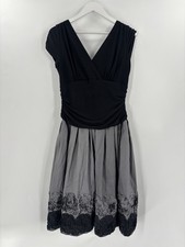 Vintage SL Fashions Dress Womens 14 Black 90s Floral Pleated V Neck Sleeveless