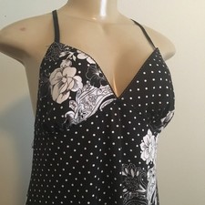 Linea Donatella Black Babydoll Slip Polka Dots Floral Lace Racerback S 4-6