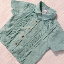 Janie and Jack Shirt Boys 12-18 mo 100% Linen Button Down Short Sleeve