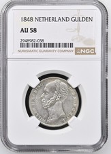 1848 Netherlands 1 Gulden Silver Coin NGC AU58