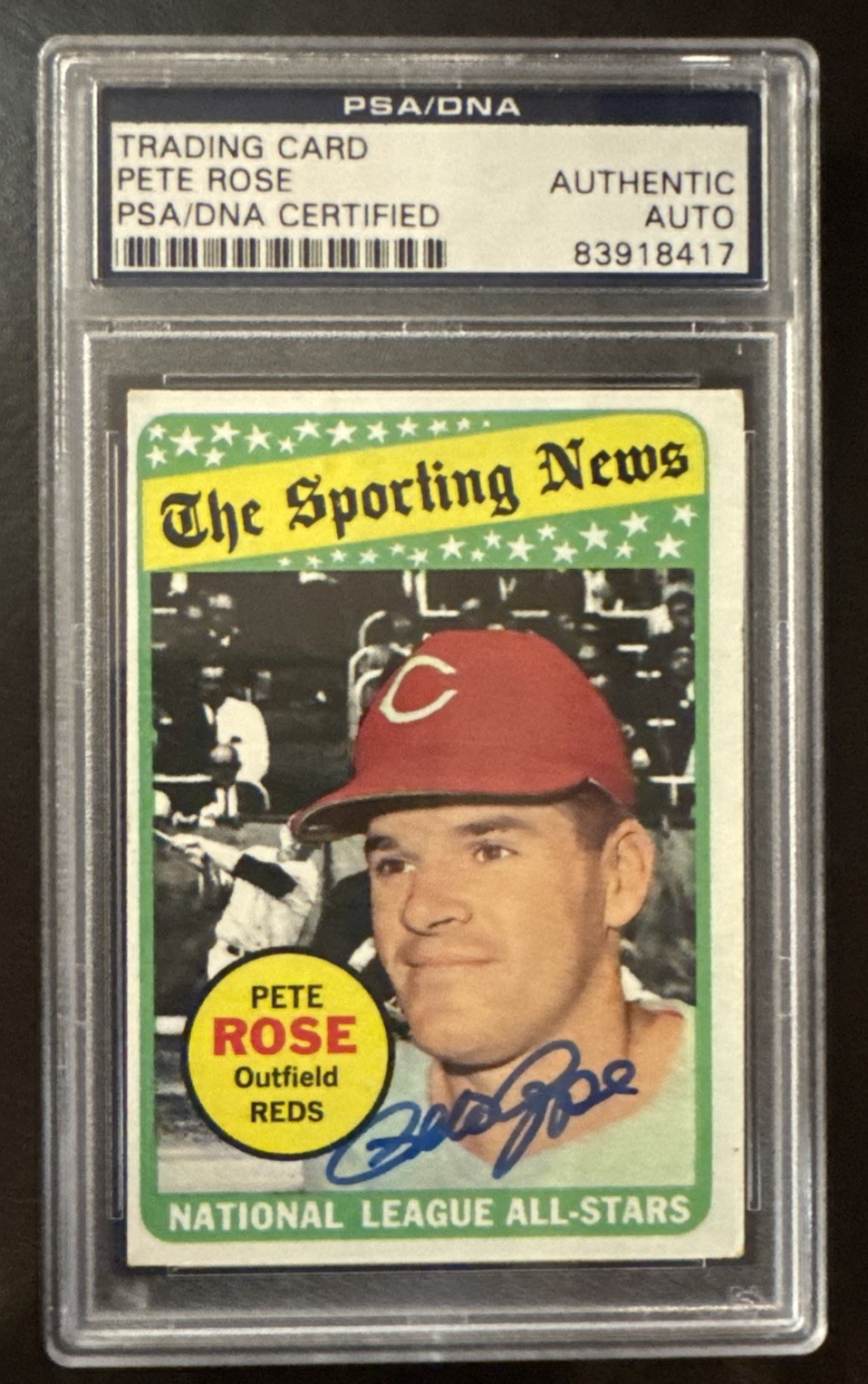 Pete Rose Autograph Signed 1969 Topps Sporting News - PSA/DNA; Greek Card & Auto