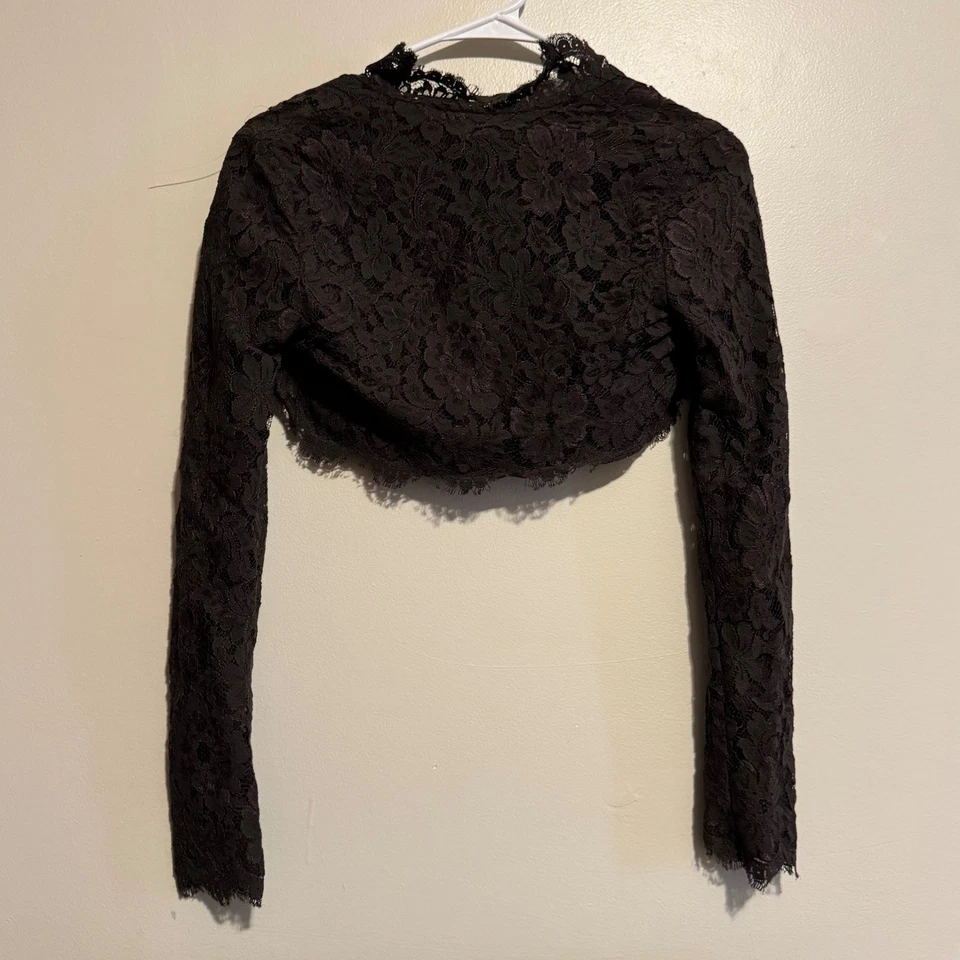 VTG Scott McClintock Chocolate Brown Lace Bolero Shrug Cropped Long Sleeve Boho - Image 3 of 3
