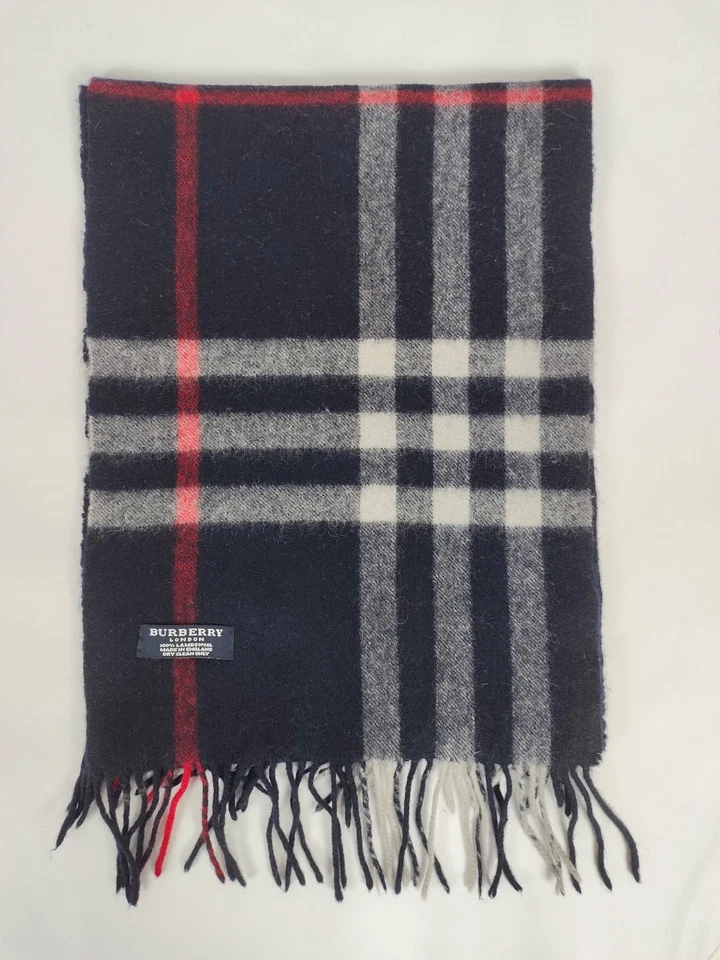Burberry genuine vintage Giant check Blue 100% Lambswool winter Scarf Scarves — 第 3/4 张图片