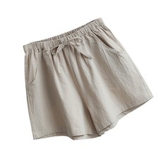  1 pezzo di pantaloncini in cotone e lino da donna, pantaloni estivi larghi e