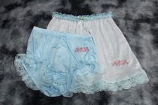  A48 2XL/ElasticW.24-42" Vintage Style Blue Nylon Full Brief  White Half Slip