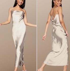 NWTS🌹THE OCCASION XL🌹ELITE LNE CHAMPAGNE SATIN DRAPED FRONT OPEN BACK MAXI