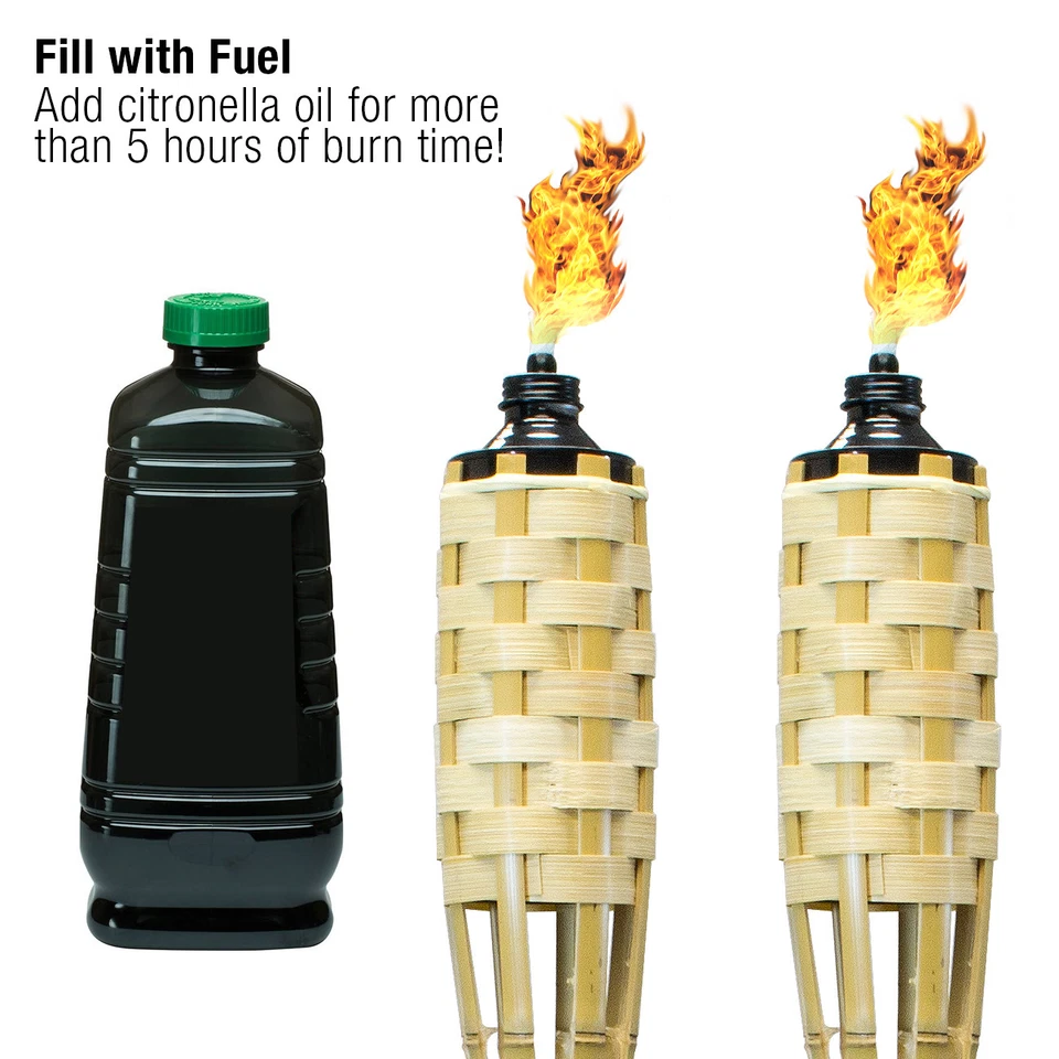 8 Pack Outdoor Bamboo Tiki Torches – 60” Long Yard Decor & Mosquito Repellent - Image 3 of 4