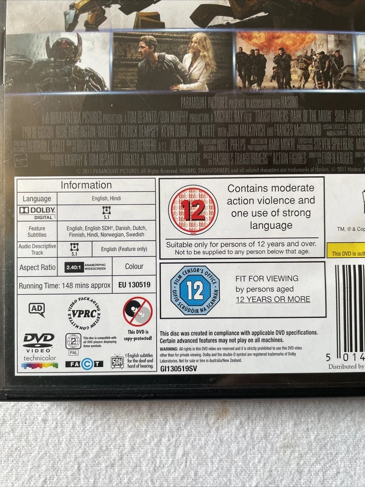 Transformers Dark Of The Moon DVD - Reg 2 - 2011 - Dolby Digital. Ex/con . - Image 4 of 4