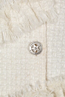 Chanel 14A Dallas PreFall 2014 White Boucle Tweed Fringe Jacket 44