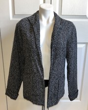 Coldwater Creek Jacket Boucle Tweed Textured Lined Wool Blend Black White Sz XS