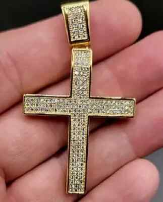 2.00Ct Round Cut Natural Moissanite Cross Men's Pendant 14k Yellow Gold Plated