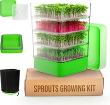 ZestiGreens Sprouts Growing Kit 4-Tier Stackable Seed Sprouter Trays w/Lid NEW