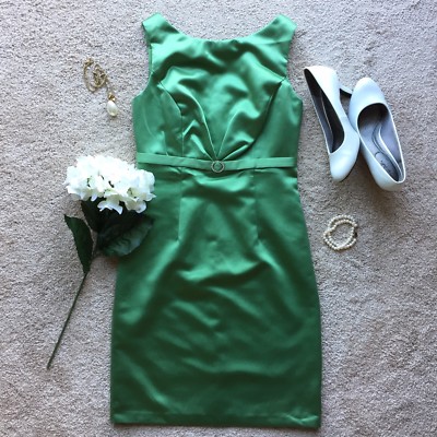David's Bridal Short Bridesmaid Dress Clover, Size Green Wedding Party Satin