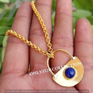Authentic Buy Lapis Lazuli Gemstone Yellow Gold Plated Energy Lock 1 PC Pendant With Chain