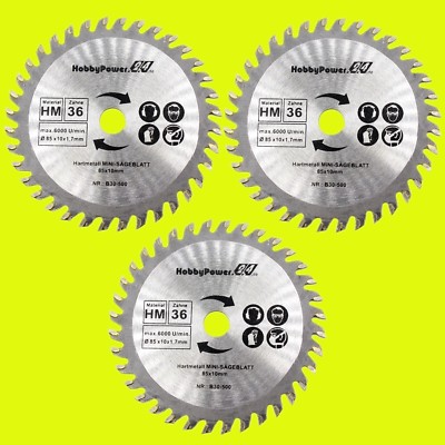 3x Mini Kreissägeblatt Sägeblatt Handkreissäge Ø 85mm x 10mm für Einhell Matrix