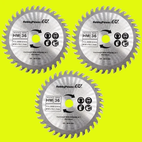 3x Mini Kreissägeblatt Sägeblatt Handkreissäge Ø 85mm x 10mm für Einhell Matrix