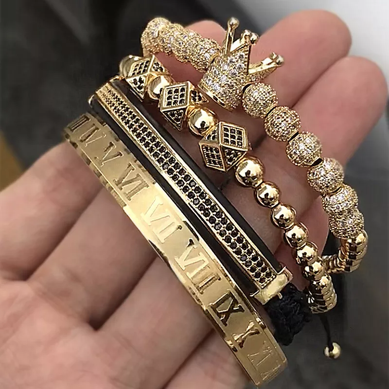 Luxury Roman Royal Crown Charm Bracelet Set Stainless Steel Hip