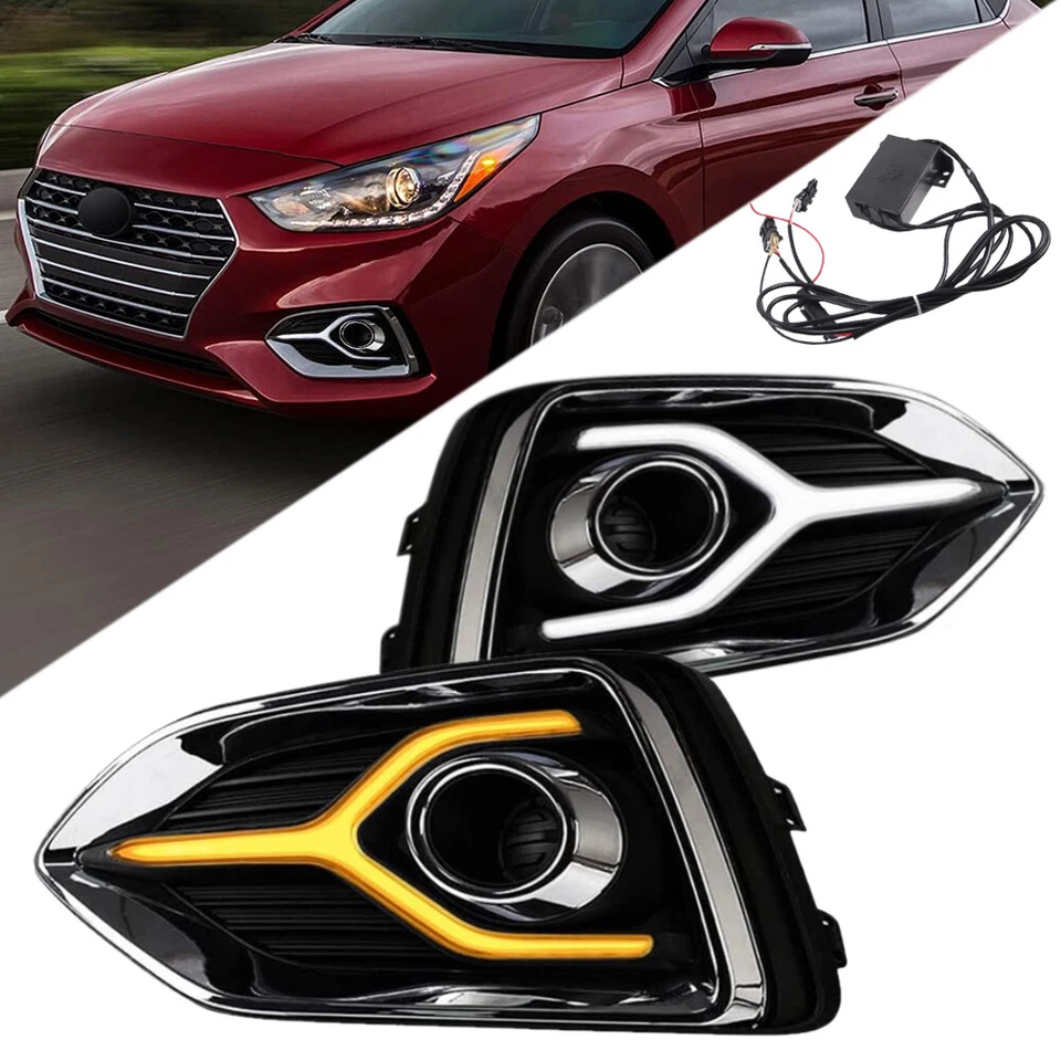LED Daytime Running Light Fog Lamp with Turn Signal For Hyundai Accent 2018-2022 - Image 2 of 4