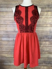 Francescas Birdcage Womens Small Dress Red Fit And Flare Black Lace Sleeveless