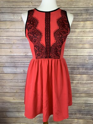 Francescas Birdcage Womens Small Dress Red Fit And Flare Black Lace Sleeveless | eBay Francescas Birdcage Womens Small Dress Red Fit And Flare Black Lace Sleeveless | eBay