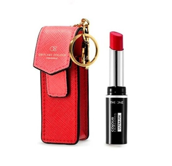 Oriflame Plisse Lipstick Case with KeyRing In Textured Saffiano Faux