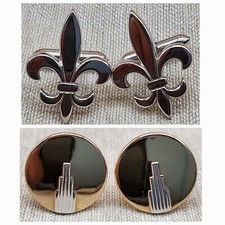 Vintage 2 Swank Silver Tone Fleur-De-Lis  Gold/Silver Tone Circle Cufflinks