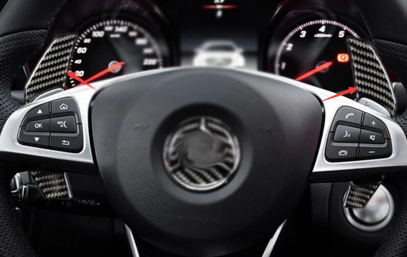 Guarnição de pás de câmbio de volante de fibra de carbono real 2X para Benz GLC X253 2016-19 - Imagem 4 de 4