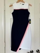 NWT Tommy Hilfiger Blue, White and Pink Colorblock Asymmetrical Scuba Sz 2 Dress