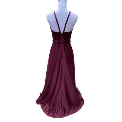 Mori Lee Satin Bridesmaids Dress With Matching Satin Waistband in Bordeaux  | eBay