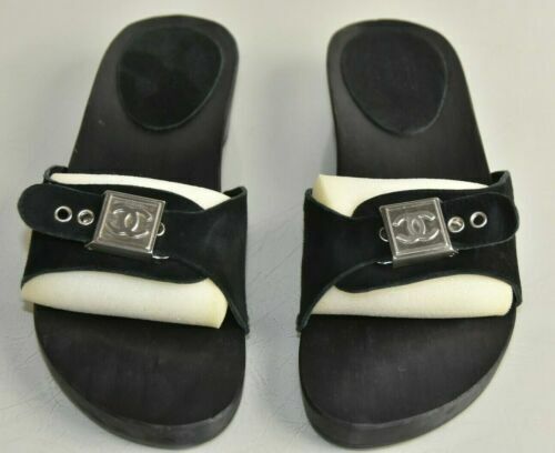 CHANEL 36 Gold Lambskin Braided Mules Slides Clogs Loafers Low Heels  "CC" NEW