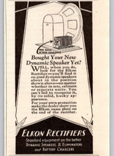 1928 PRINT AD Elkon Rectifiers New York on Dynamic Speakers Standard Equipment